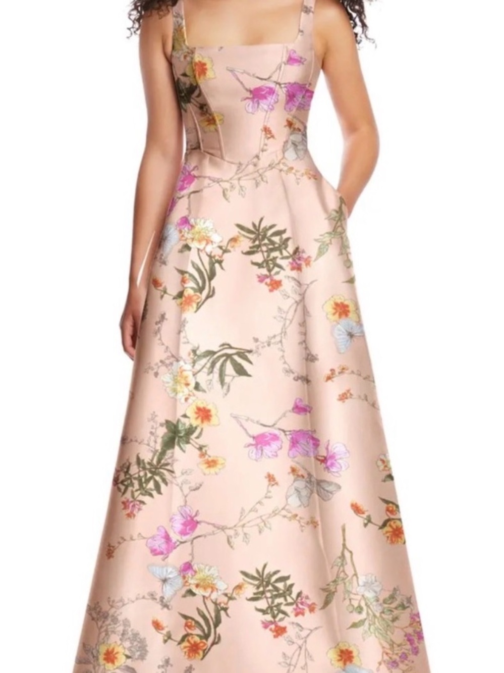 ALFRED SUNG Blush Pink Floral Strap Maxi Dress